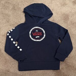 Vans Kids Hoodie in Dark Blue with Checkered Sleeve